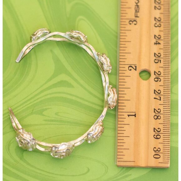 Vintage Elven Sterling Silver Roses Cuff Bracelet 7 inch - W17 - Picture 3 of 3